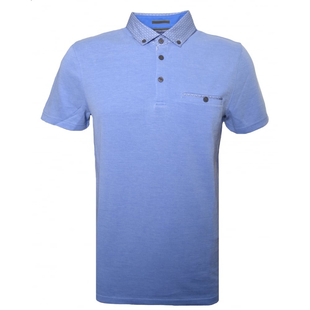TED BAKER London Men's Light Blue Delrey Woven Collar Polo Shirt